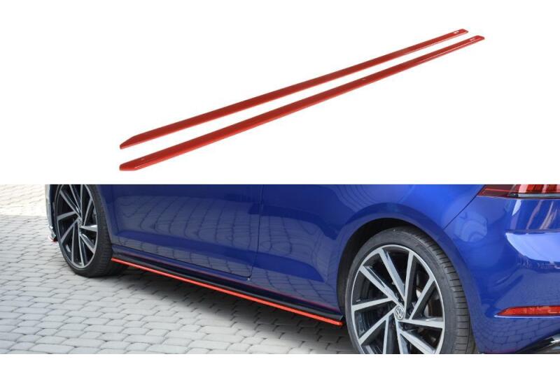 Maxton Design Seitenschweller (Paar) V.2 für VW Golf 7 R-Line / R Facelift ab 03/2017 Hochglanz schwarz mit roten Streifen