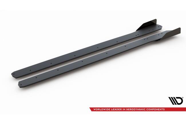 Maxton Design Street Pro Seitenschweller (Paar) für Ford Focus ST / ST-Line Mk4 matt schwarz mit Hochglanz Flaps