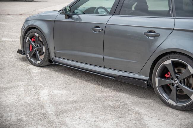 Maxton Design Street Pro Seitenschweller (Paar) V.2 für Audi RS3 8V Sportback vor Facelift matt schwarz mit Hochglanz Flaps