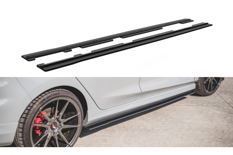 Maxton Design Street Pro Seitenschweller (Paar) für Ford Fiesta ST / ST-Line Mk8 schwarz mit roten Streifen