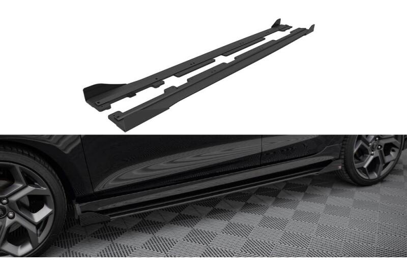 Maxton Design Street Pro Seitenschweller (Paar) V.2 für Ford Fiesta ST / ST-Line Mk8 matt schwarz mit Hochglanz Flaps