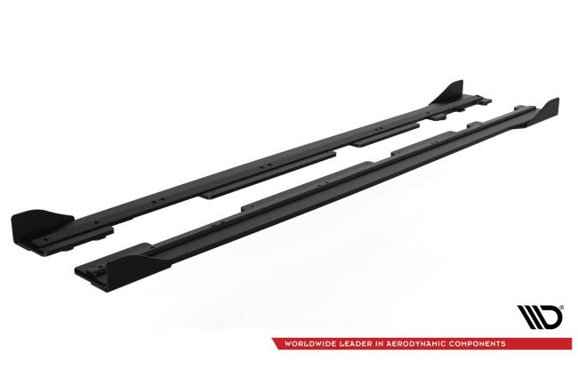Maxton Design Street Pro Seitenschweller (Paar) V.2 für Ford Fiesta ST / ST-Line Mk8 matt schwarz mit Hochglanz Flaps