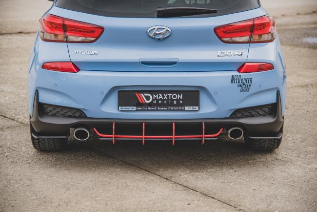 Maxton Design Street Pro Diffusor Flaps für Hyundai I30 N Mk3 Hatchback schwarz mit roten Streifen