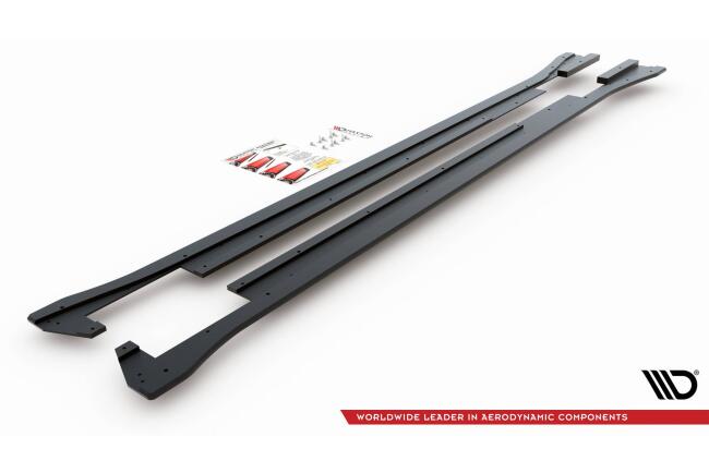 Maxton Design Street Pro Seitenschweller (Paar) für VW Arteon R-Line schwarz mit roten Streifen