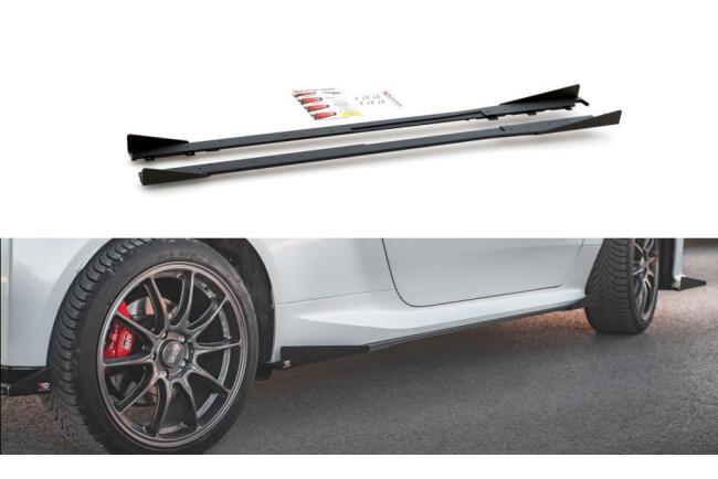 Maxton Design Street Pro Seitenschweller (Paar) für Toyota GR Yaris Mk4 matt schwarz mit Hochglanz Flaps