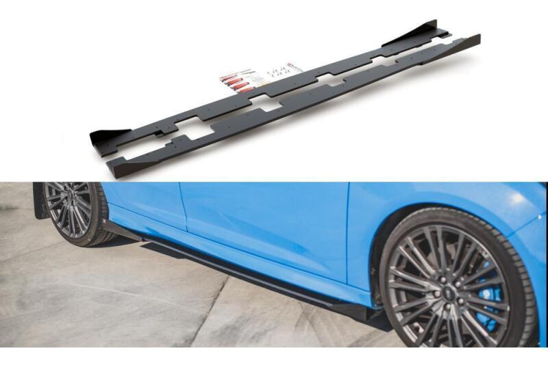 Maxton Design Street Pro Seitenschweller (Paar) für Ford Focus RS Mk3 matt schwarz mit Hochglanz Flaps