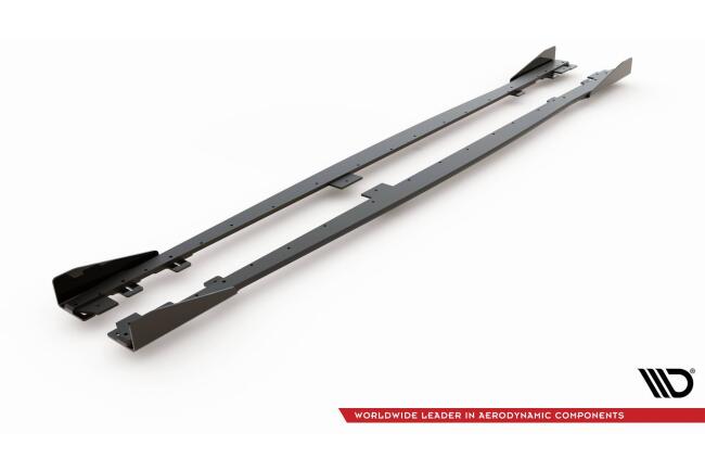 Maxton Design Street Pro Seitenschweller (Paar) V.2 für BMW 1er F20 M135i / M140i / M Paket matt schwarz mit Hochglanz Flaps