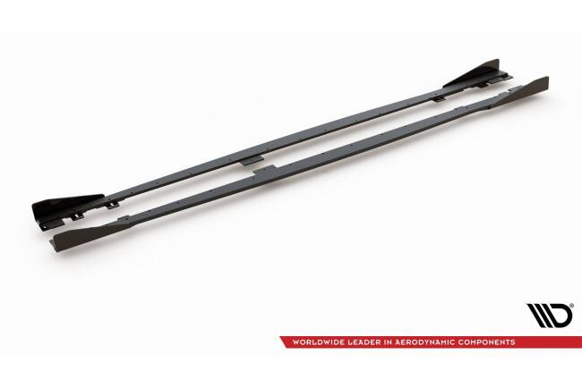 Maxton Design Street Pro Seitenschweller (Paar) V.2 für BMW 1er F20 M135i / M140i / M Paket matt schwarz mit Hochglanz Flaps