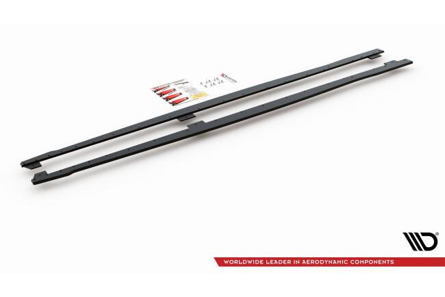Maxton Design Street Pro Seitenschweller (Paar) V.2 für BMW 1er F20 M135i / M140i / M Paket schwarz mit roten Streifen