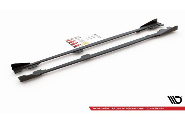 Maxton Design Street Pro Seitenschweller (Paar) für BMW 1er F21 M135i / M140i / M Paket matt schwarz mit Hochglanz Flaps