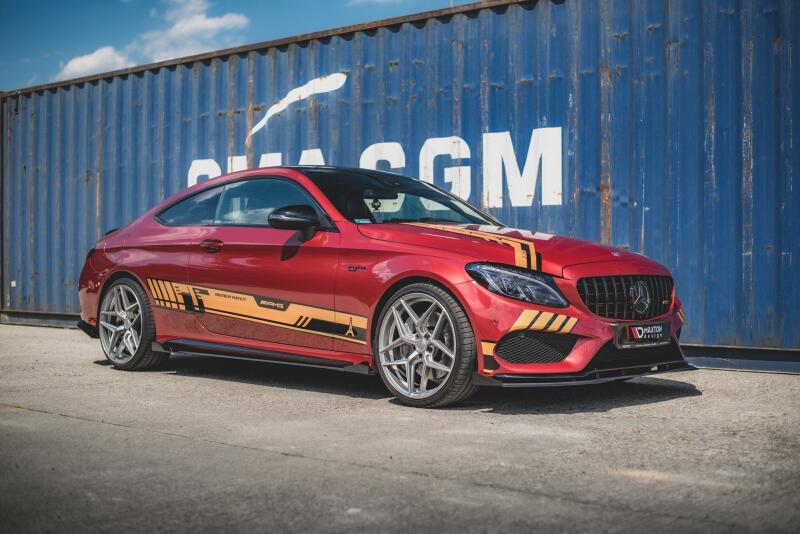 Maxton Design Street Pro Seitenschweller (Paar) für Mercedes C43 AMG C205 Coupe Schwarz matt mit Hochglanz Flaps