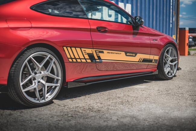 Maxton Design Street Pro Seitenschweller (Paar) für Mercedes C43 AMG C205 Coupe Schwarz matt mit Hochglanz Flaps