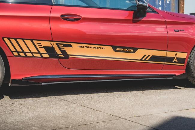 Maxton Design Street Pro Seitenschweller (Paar) für Mercedes C43 AMG C205 Coupe Schwarz matt mit Hochglanz Flaps