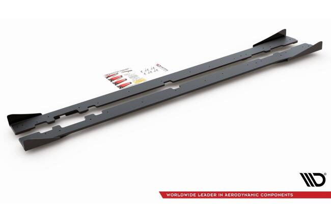 Maxton Design Street Pro Seitenschweller (Paar) für Mercedes C43 AMG C205 Coupe Schwarz matt mit Hochglanz Flaps