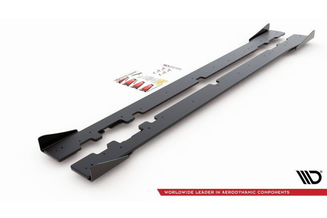 Maxton Design Street Pro Seitenschweller (Paar) für Mercedes C43 AMG C205 Coupe Schwarz matt mit Hochglanz Flaps