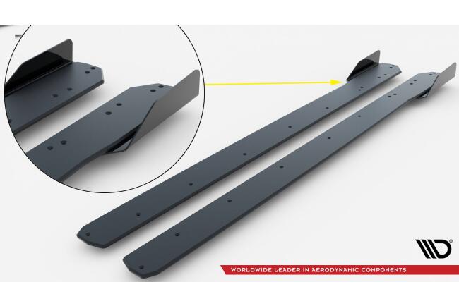 Maxton Design Street Pro Seitenschweller (Paar) für Mercedes C43 AMG C205 Coupe Schwarz matt mit Hochglanz Flaps