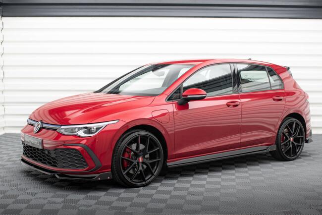 Maxton Design Seitenschweller (Paar) V.2 mit Flaps für VW Golf 8 GTI / Clubsport / GTD / R-Line Hochglanz schwarz