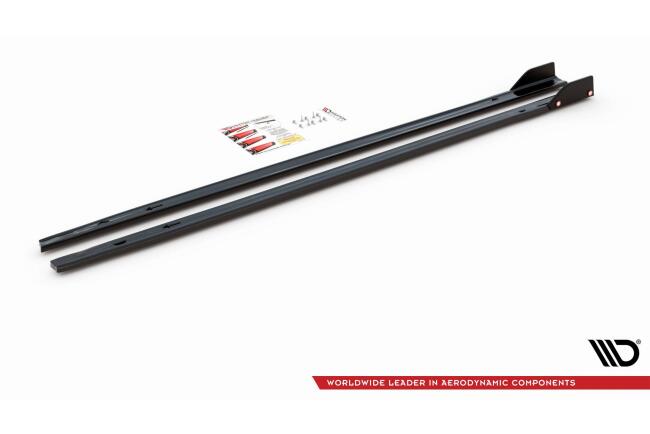 Maxton Design Seitenschweller (Paar) V.2 mit Flaps für VW Golf 8 GTI / Clubsport / GTD / R-Line Hochglanz schwarz