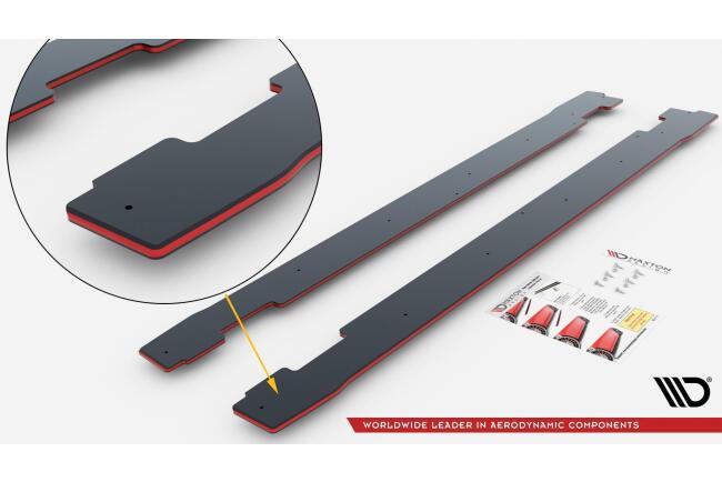 Maxton Design Street Pro Seitenschweller (Paar) für BMW 4er G22 M Paket schwarz mit roten Streifen