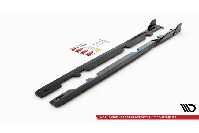 Maxton Design Seitenschweller (Paar) V.2 mit Flaps für Ford Fiesta ST / ST-Line Hochglanz schwarz