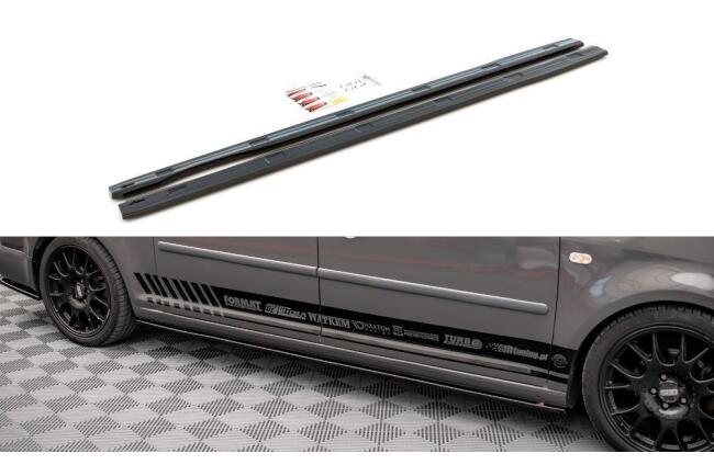 Maxton Design Seitenschweller (Paar) für VW Caddy Lang Mk3 Facelift Hochglanz schwarz