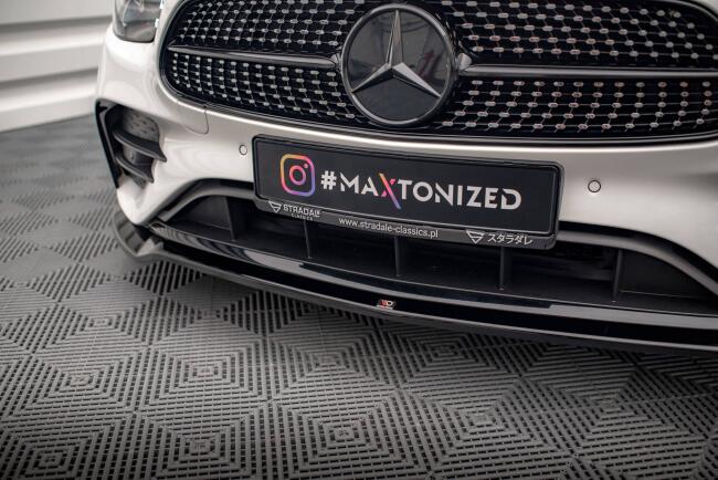 Maxton Design Frontlippe V.1 für Mercedes E-Klasse W213 / S213 Facelift AMG-Line (2020-2023) Hochglanz schwarz