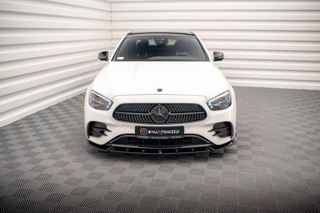 Maxton Design Frontlippe V.2 für Mercedes E-Klasse W213 / S213 Facelift AMG-Line (2020-2023) Hochglanz schwarz