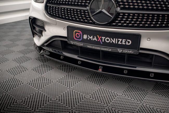 Maxton Design Frontlippe V.2 für Mercedes E-Klasse W213 / S213 Facelift AMG-Line (2020-2023) Hochglanz schwarz