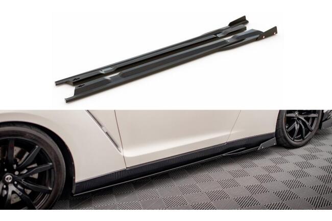Maxton Design Seitenschweller (Paar) mit Flaps für Nissan GTR R35 Facelift Hochglanz schwarz