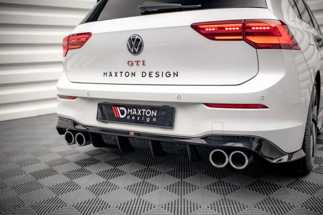 Sportauspuff und Maxton Heckdiffusor V.5 für VW Golf 8 GTI Endrohre 4x100mm poliert