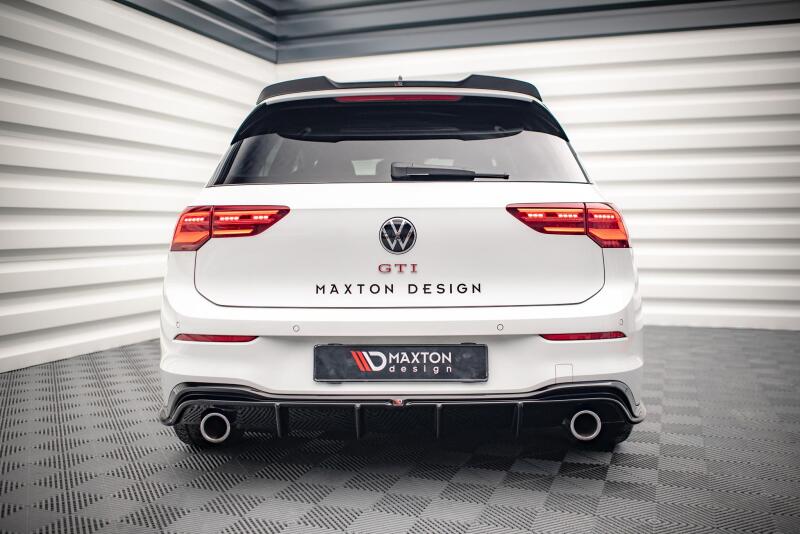 Edelstahl Sportauspuff und Maxton Heckdiffusor V.4 für VW Golf 8 R-Line Endrohre 2x100mm rund