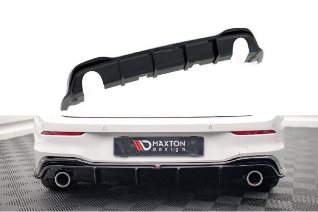 Edelstahl Sportauspuff und Maxton Heckdiffusor V.4 für VW Golf 8 R-Line Endrohre 2x100mm rund