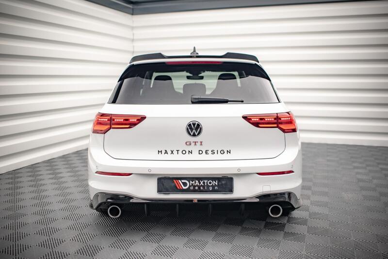 Edelstahl Sportauspuff und Maxton Heckdiffusor V.6 für VW Golf 8 R-Line Endrohre 2x100mm rund