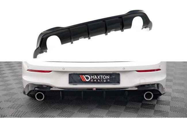 Edelstahl Sportauspuff und Maxton Heckdiffusor V.6 für VW Golf 8 R-Line Endrohre 2x100mm rund