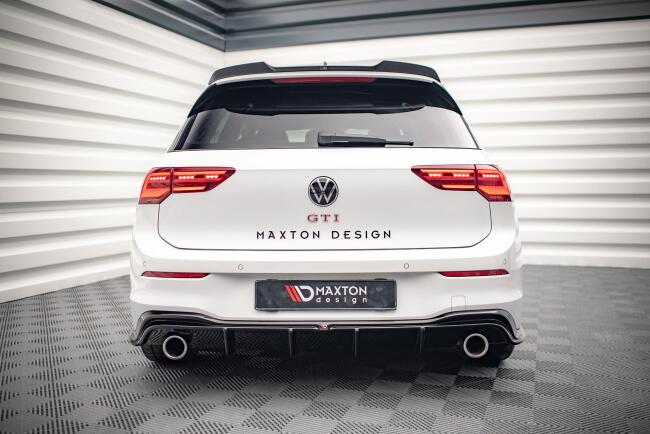 Sportauspuff und Maxton Heckdiffusor V.3 für VW Golf 8 GTI Endrohre 2x100mm poliert
