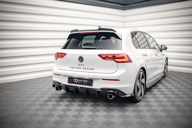 Sportauspuff und Maxton Heckdiffusor V.4 für VW Golf 8 GTI Endrohre 2x100mm poliert