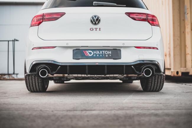 Sportauspuff und Maxton Heckdiffusor V.1 für VW Golf 8 GTI Endrohre 2x100mm gebürstet
