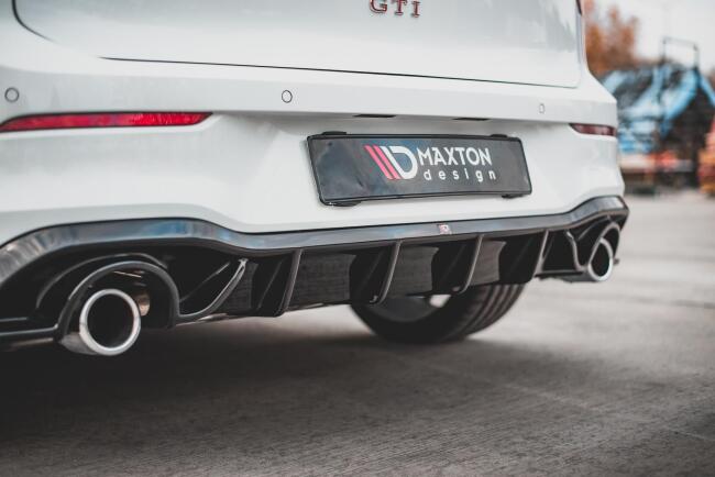Sportauspuff und Maxton Heckdiffusor V.1 für VW Golf 8 GTI Endrohre 2x100mm gebürstet