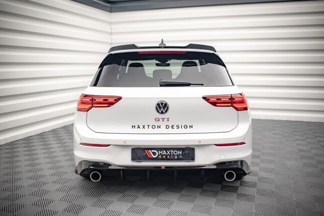 Edelstahl Sportauspuff und Maxton Heckdiffusor V.4 für VW Golf 8 GTI Endrohre 2x100mm poliert