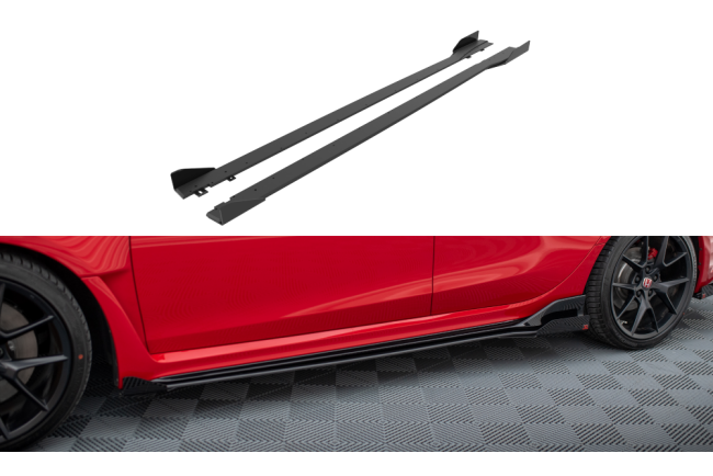 Maxton Design Street Pro Seitenschweller für Honda Civic Type-R Mk 11 schwarz rot mit Hochglanz Flaps