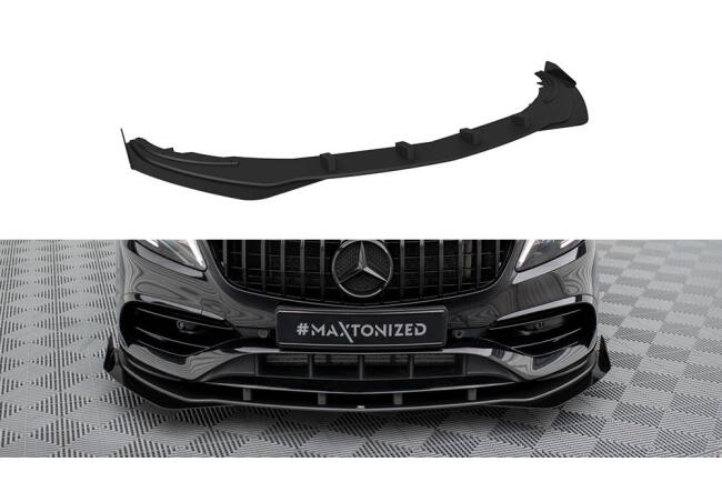 Maxton Design Street Pro Frontlippe für Mercedes A AMG-Line W176 Facelift Hochglanz schwarz schwarz mit Hochglanz Flaps