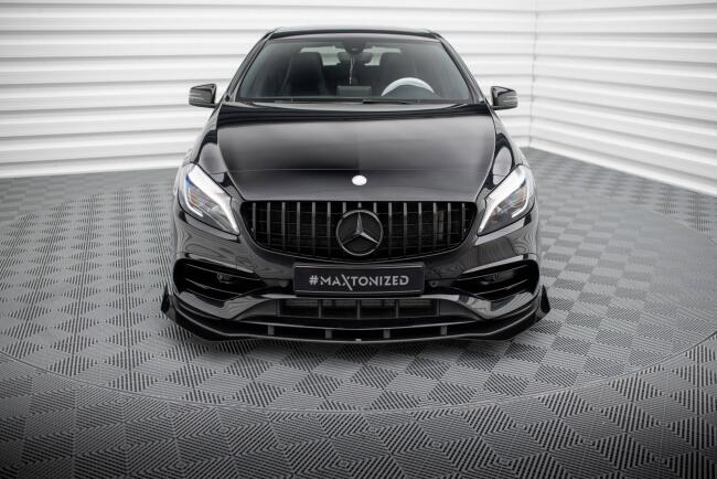 Maxton Design Street Pro Frontlippe für Mercedes A AMG-Line W176 Facelift Hochglanz schwarz schwarz rot mit Hochglanz Flaps