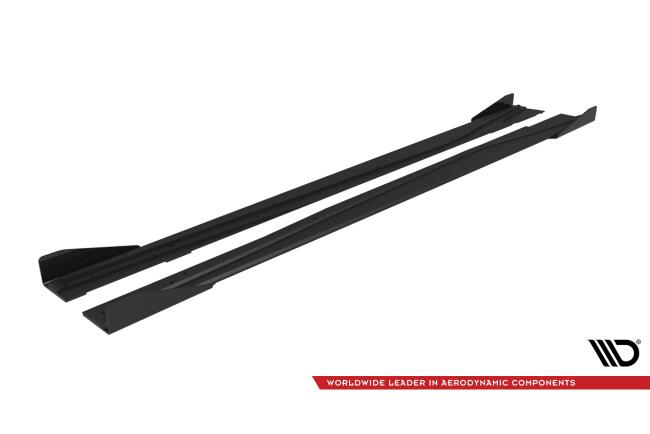 Maxton Design Street Pro Seitenschweller für Mercedes A AMG-Line W176 Facelift Hochglanz schwarz schwarz rot mit Hochglanz Flaps