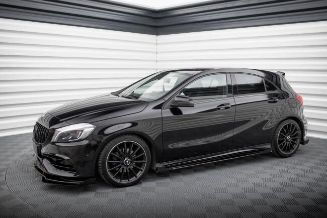 Maxton Design Street Pro Seitenschweller-Flaps für Mercedes A AMG-Line W176 Facelift Hochglanz schwarz