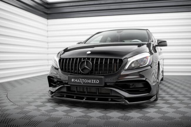 Maxton Design Frontlippe V.2 für Mercedes A AMG-Line W176 Facelift Hochglanz schwarz