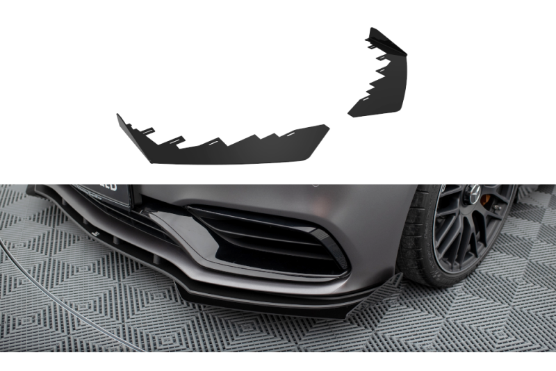 Maxton Design Street Pro Frontlippen Flaps für Mercedes C63 Limousine / Kombi W205 Facelift Hochglanz schwarz