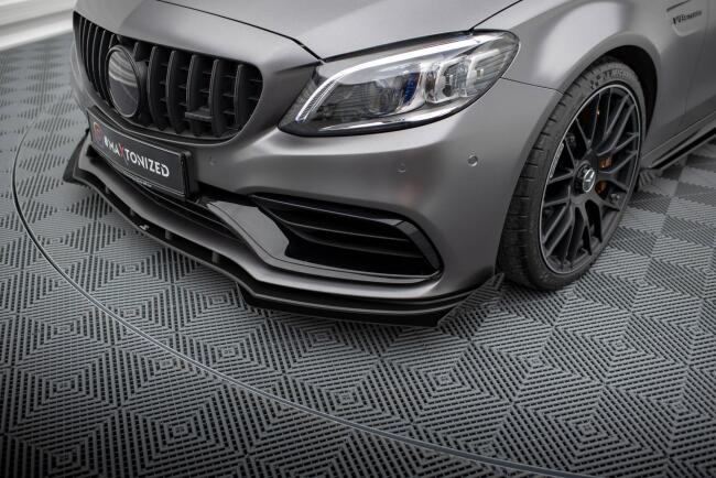 Maxton Design Street Pro Frontlippen-Flaps für  Mercedes C63 Limousine / Kombi W205 Facelift Hochglanz schwarz