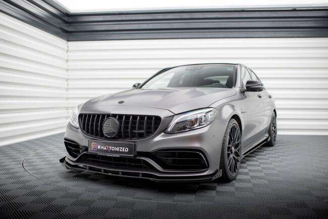 Maxton Design Street Pro Frontlippen Flaps für Mercedes C63 Limousine / Kombi W205 Facelift Hochglanz schwarz