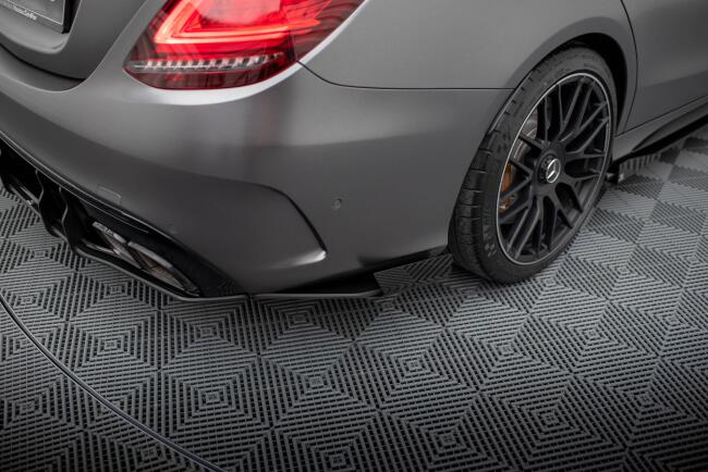 Maxton Design Street Pro Diffusor Flaps für Mercedes C63 Limousine / Kombi W205 Facelift Hochglanz schwarz matt schwarz mit Hochglanz Flaps
