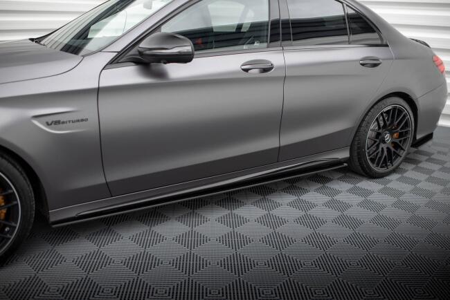 Maxton Design Street Pro Seitenschweller (Paar) für Mercedes C63 Limousine / Kombi W205 Facelift schwarz matt